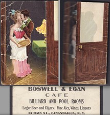 Antique Billiard Saloon Girl Pool Hall Canandaigua NY Metamorphic Risque Ad Card