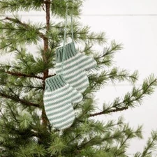 Ragon House 4" Aqua White Stripe Knit Christmas Mitten Pair on String Ornament