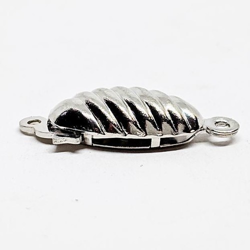 Silver gold pl stripe embossed oval box 2 part fish hook clasp for jewellery - Picture 8 of 9