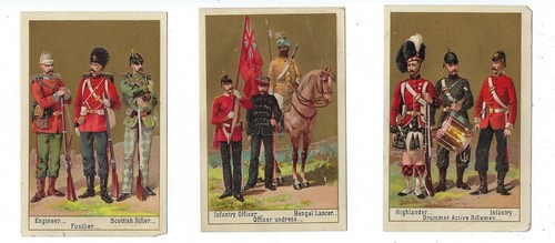 Six Illustrated Victorian Album Cards of 19thC English Soldiers in Uniform