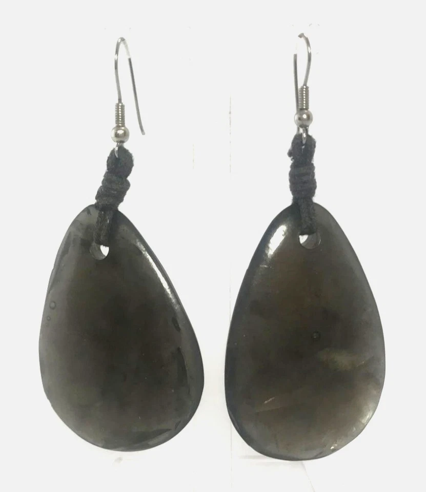 Pendientes colgantes de lágrima de labradorita sintética grandes hechos a mano resina boho Foto 4 de 4