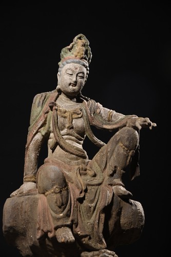 25 "China Antique Old Wood Carving Kwan-yin Statue Painted Buddha Sculpture Rare - Bild 2 von 13
