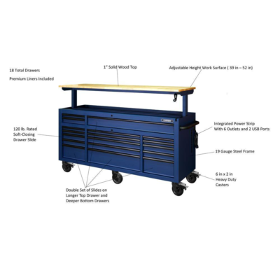 Blue Mobile Work Bench Tool Storage Chest Box Adjustable Height