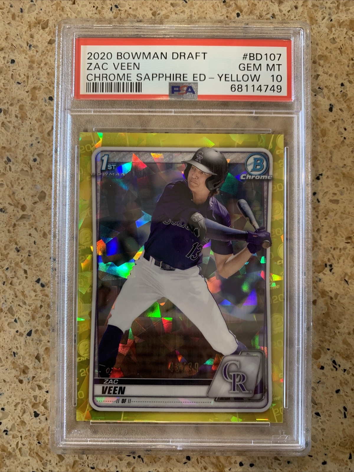 2020 Bowman Chrome Sapphire Zac Veen /99 Yellow Psa 10 Sapphire Edition POP 8