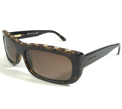Chanel Sunglasses 5130-Q c.714/13 Brown Gold Woven Leather Frames w Brown Lenses