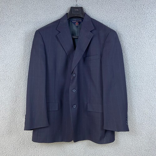 Vintage Tommy Hilfiger Men's 46R Wool Sport Coat Navy Suit Jacket Union Made USA