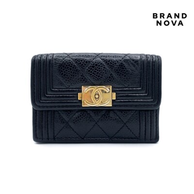 CHANEL Boy Chanel Small Flap Wallet Trifold Caviar Skin Gold CHANEL Boy Chanel Small Flap Wallet Trifold Caviar Skin Gold
