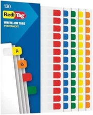 130Pcs Write-On Index Tabs 1"x7/16" Permanent Adhesive, Assorted Colors Tabs