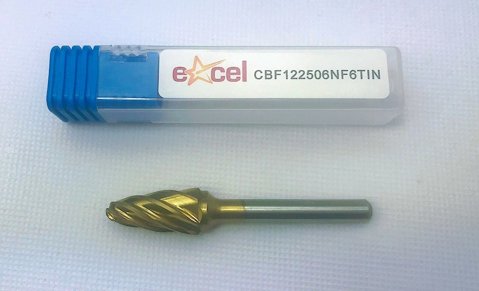 Gold 12x25mm Rounded Tree Carbide Burr - Specially for Aluminium