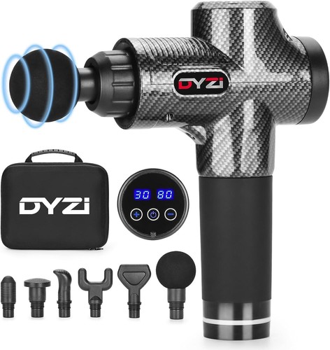 DYZI HANDHELD MASSAGE GUN, DEEP TISSUE MUSCLE BODY MASSAGER + 6 HEADS - BLACK