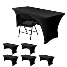 6 Pack Black Table Cloth 6 Footspandex Fitted Tablecloth Rectangle Tables Open B