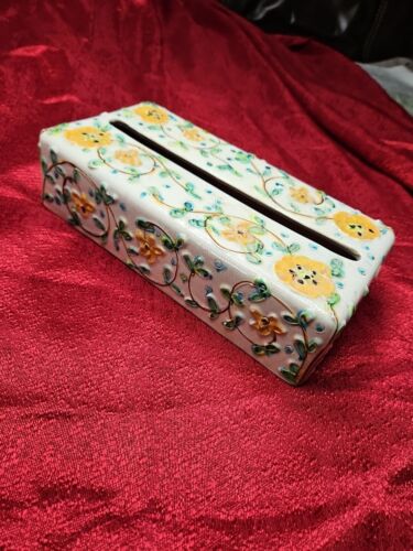 Caja de pañuelos vintage Italia MAYÓLICA soporte porcelana MCM italiano ALTO RELIEVE - Imagen 5 de 15