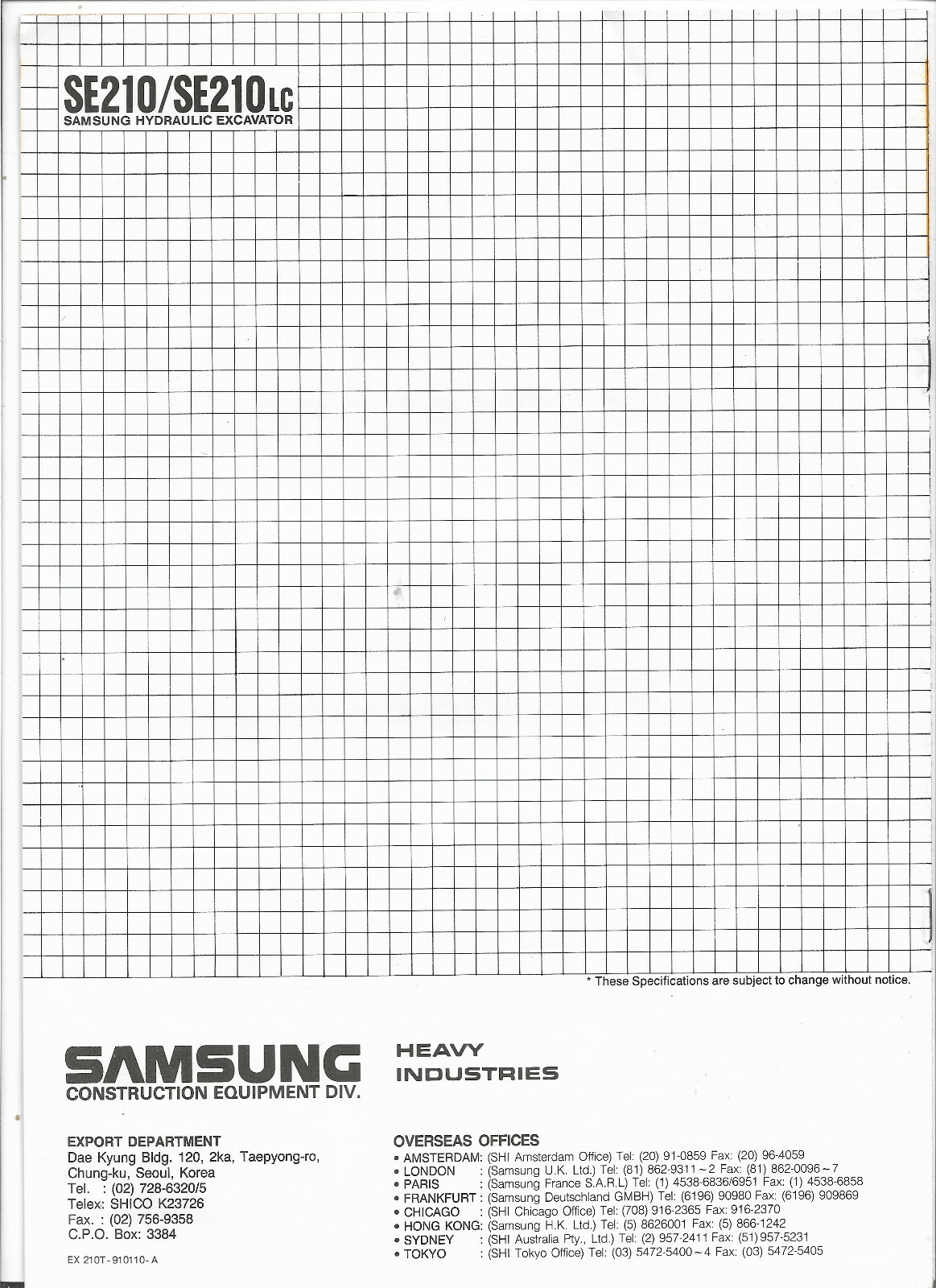 Original Samsung SE210 and SE210LC Hydraulic Excavator Technical Data ...