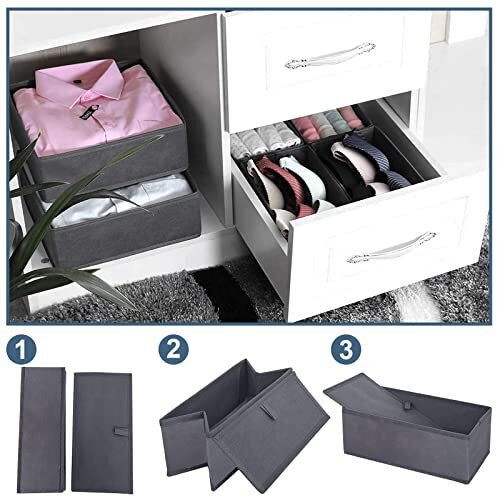 Dresser Drawer Organizer, Foldable Cloth Storage Box Closet 6pack Solid Grey - Bild 4 von 6