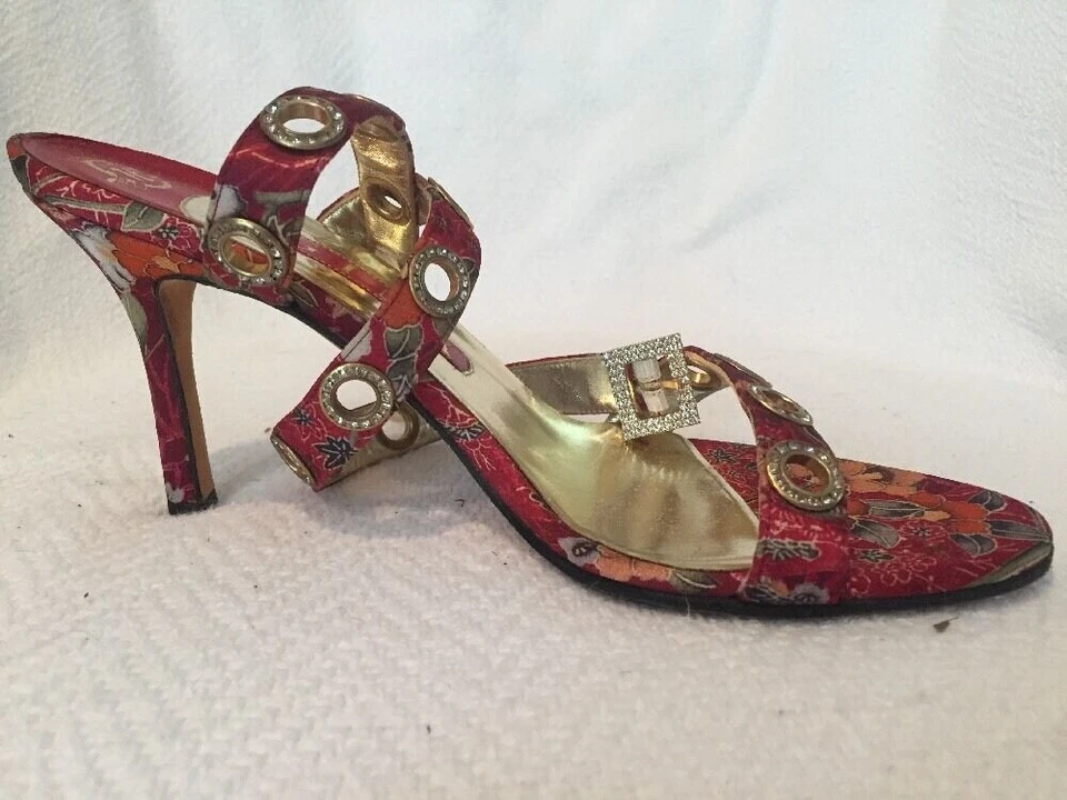 РЕДКИЕ женские сандалии Gina на красном каблуке с цветочным узором 5 США 7 Англия сандалии хрустальные - Изображение 3 из 4
