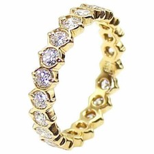 Image of 0.9ct Round Moissanite Wedding Ring Band Full Eternity 14k Yellow Gold Plated
