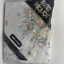 Pequot No Iron Percale Double Flat Sheet VTG 80s Floral 81 X 96 Vintage
