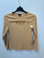 Bold Elements Beige Ribbed Long Sleeve Cut Out Top Women's Size Large