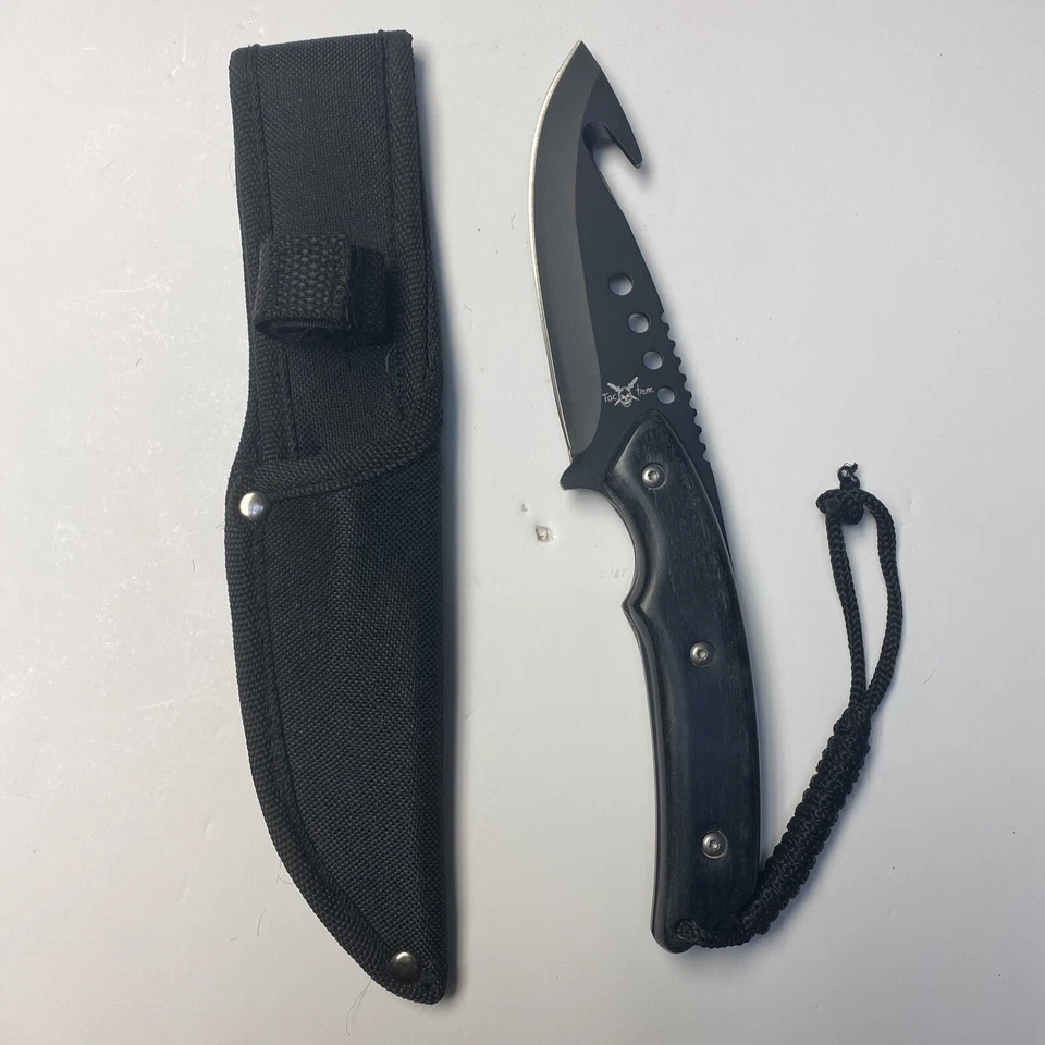 Cuchillo Bowie de pesca hoja de gancho negro fijo TAC Xtreme de 9" supervivencia táctica Foto 2 de 2