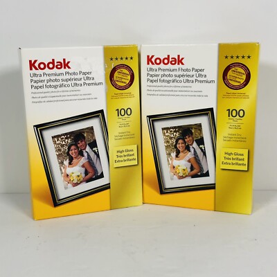 2 Packs Kodak Ultra Premium Photo Paper High Gloss 100 Sheets 4X6'' Instant Dry