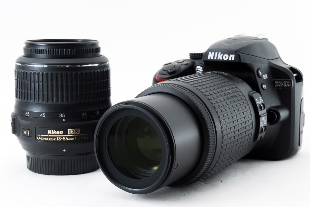 Nikon D3400 24.2MP 18-55/55-200mm Double Lens Set [Exc+++] w/Case
