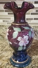 Fenton Hand Painted Vase Purple Floral Signed by Carol Griffittis
