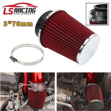 Red 3 76mm High Flow Inlet Dry Air Filter Cold Air Intake Cone Replacement