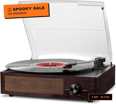 Vinyl Record Player Turntable with Built-in Bluetooth Receiver & 2 Stereo Speake