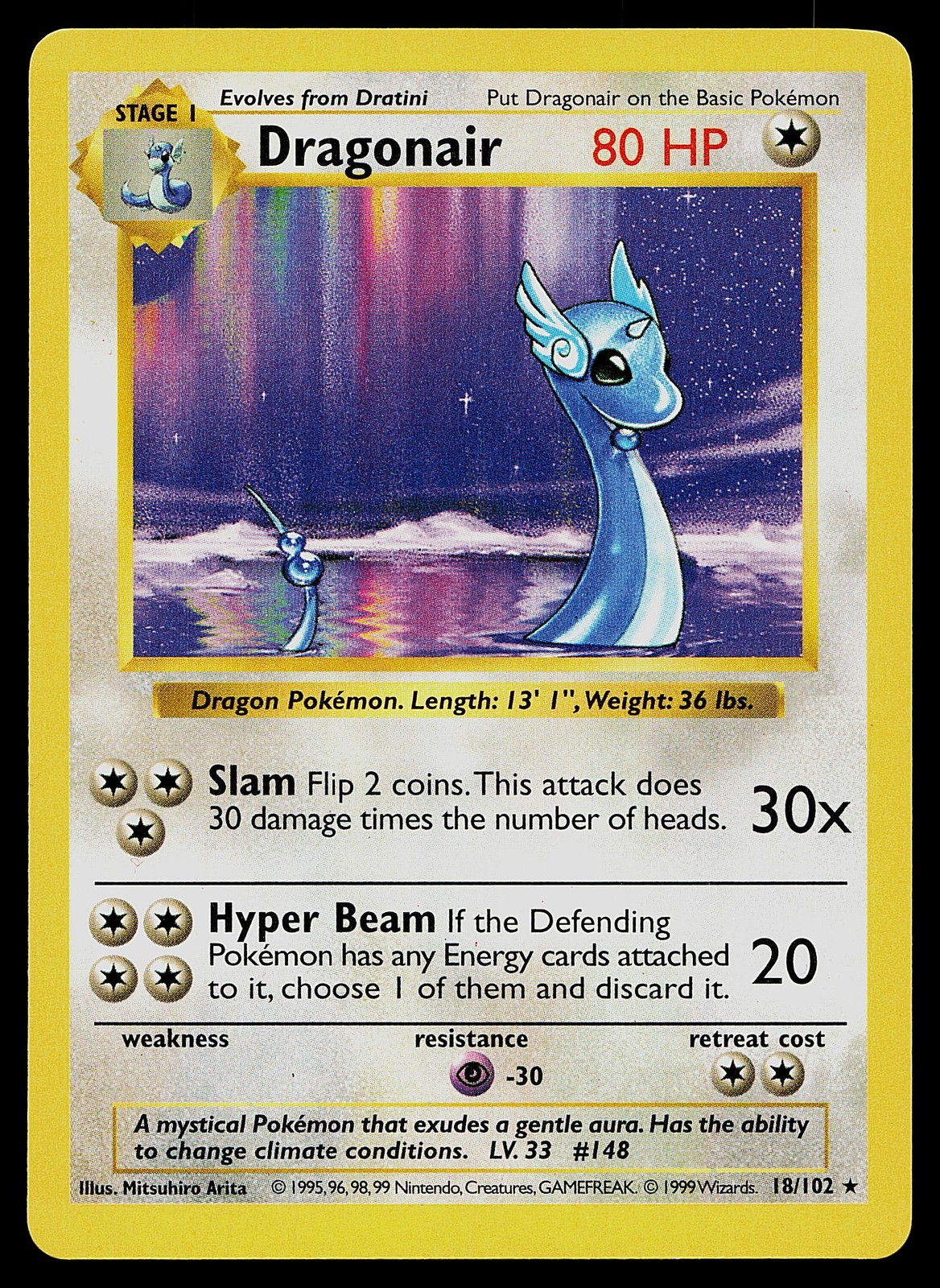 Pokemon Card - Dragonair Base Set (Shadowless) 18/102 Rare