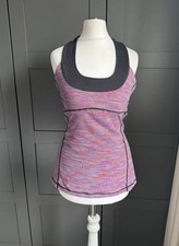 Lululemon pink purple black halterneck fitted yoga running sports top S 6 8