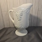 Indiana Colony Harvest Grape Milk Glass, Pitcher, 10.5" Tall 5" Foot, Vintage