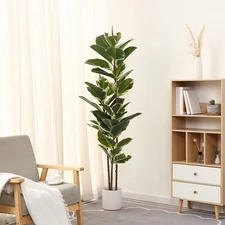 Artificial Tree Plant 5ft Tall Faux Ficus Tree Potted Fake Tropical Plants De...