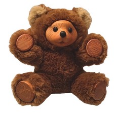 William Tung Wooden Face Paws Brown Plush Teddy Bear Stuffed Animal 10 Vtg 1992