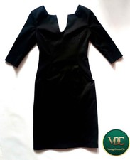 Stella McCartney Black V-Neck Sheath Dress S Fleecel Blend 3/4 Sleeve Made Italy