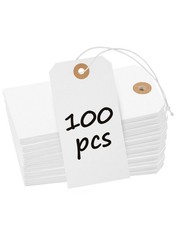 100 Pcs White Blank Shipping Tags with Elastic String Attached Cardstock
