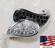 1CT Treated Black Sapphire  Topaz 925 Genuine Sterling Silver Ring Sz 6 IB2-5