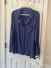 Haven Well Within by Talbots Blue Button Down Lounge Sleep Top Shirt Extra Large