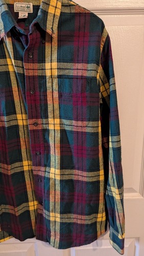 LL Bean Plaid Flannel Shirt Slightly Fitted Mens M Green/Red/Yellow Button Down - Picture 2 of 8