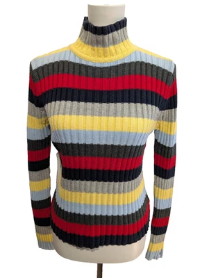 Pull TOMMY HILFIGER Femme Col Montant Maille Côtelée Multicouleurs Taille M - Photo 1/4