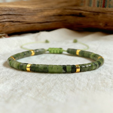 Natural Nephrite jade Dainty Bracelet Green Gemstone Minimalist Healing Jewelry