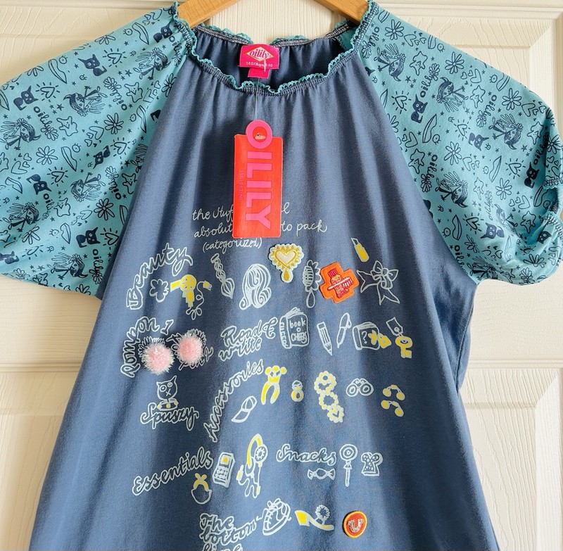 Oilily KIND Blue Designer Travel Theme Shirt NWT Rare Girls 140 9 10 $78