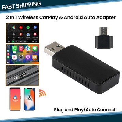 2 in 1 Wireless Apple Carplay Adapter Android Auto Adapter Box USB Car Dongle