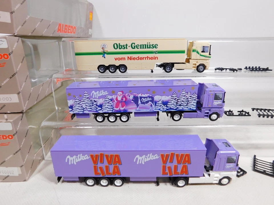 Albedo H0 1:87 3x Autoarticolato / Sz Renault: Milka + Frutta/Verdure Mint + Box - Immagine 2 di 4