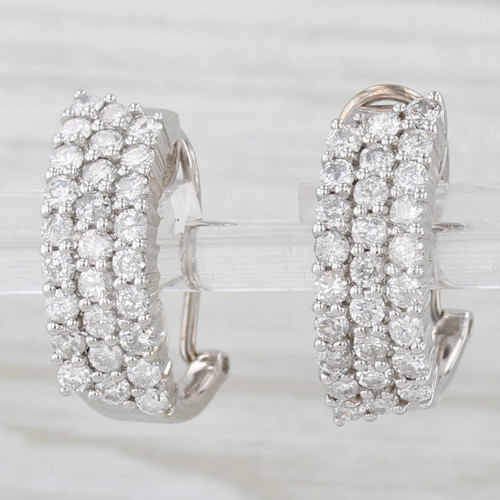 1.55ctw Diamond J-Hook Earrings 14k White Gold Omega Back Drops