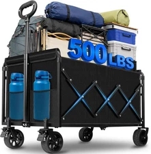 Wagons Carts Foldable, 500 Lbs with Adjustable Handle, Black Lightweight 