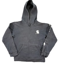 Carhartt Hoodie Boys Medium 10-12 Black Logo Pocket Workwear Outdoors School