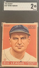 1933 GOUDEY #187 HEINIE MANUSH SGC 2 GOOD HOF