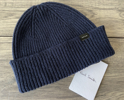 PAUL SMITH MARINEBLAUE GERIPPTE KASCHMIR-BEANIE-MÜTZE EINZELHANDEL £115 HERGESTELLT IN SCHOTTLAND