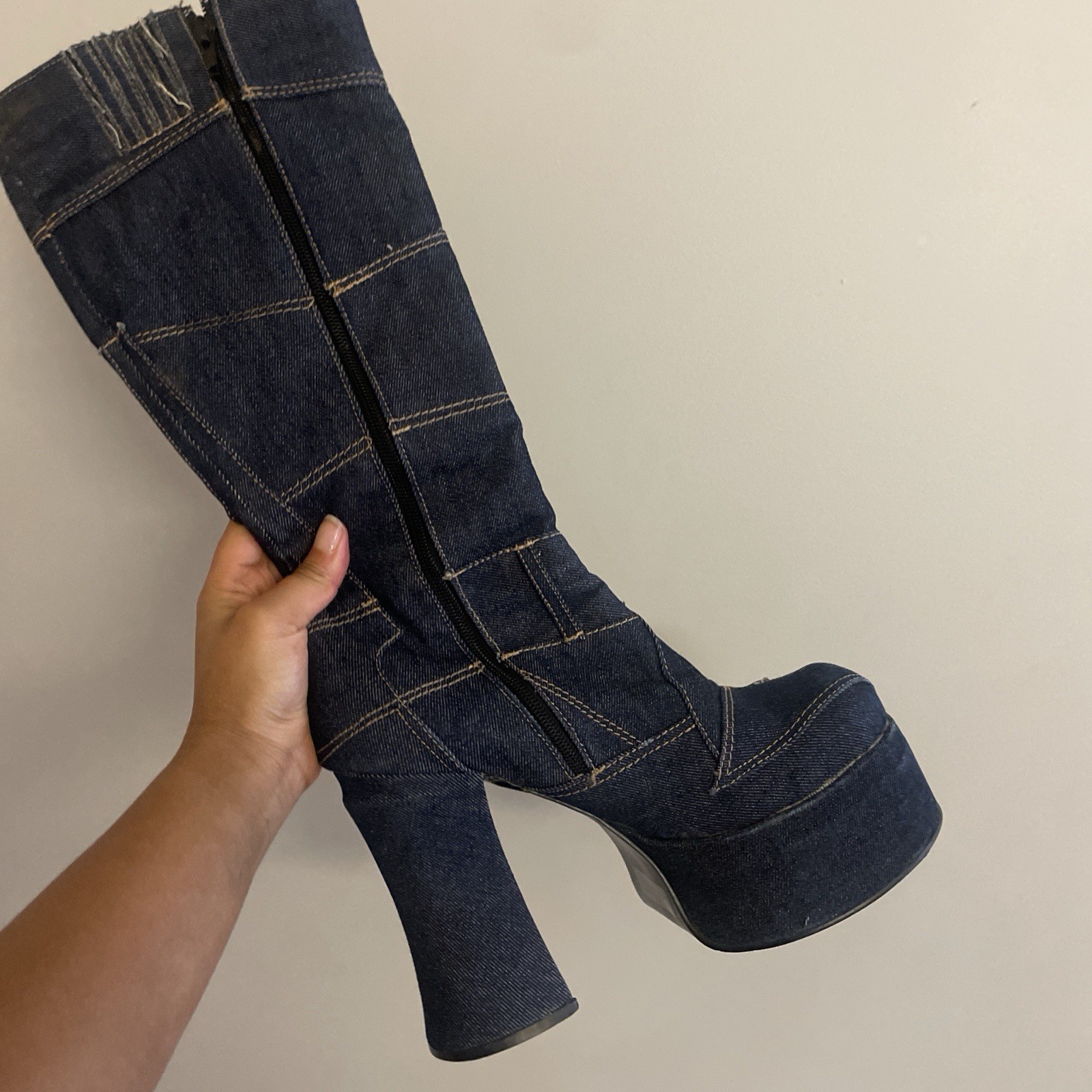 Blue Denim Platform Patchwork Bratz style Boots - image 1