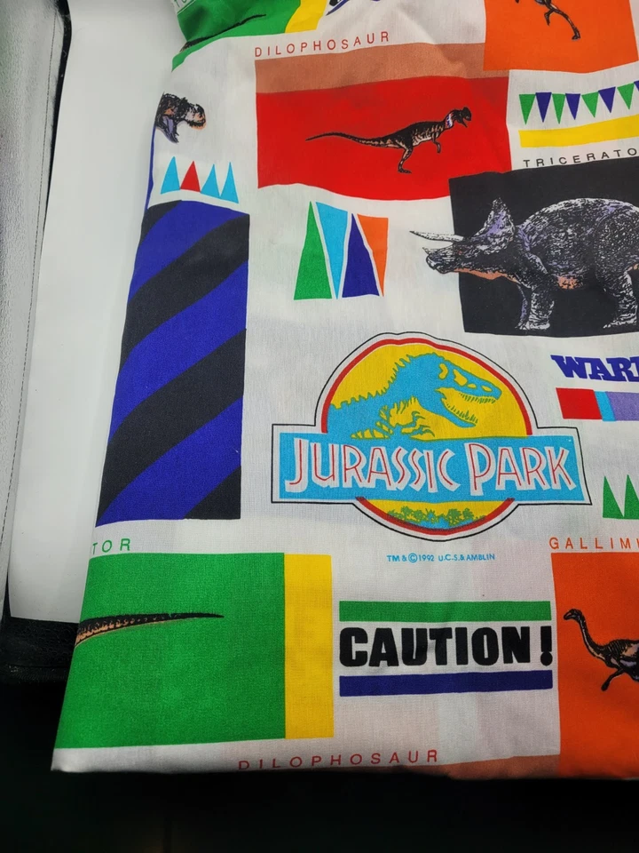 "Sábana plana vintage original 1992 Jurassic Park cama doble 94""X66"" hecha en EE. UU." Foto 4 de 4